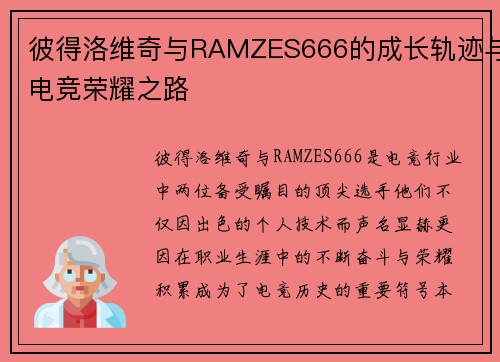 彼得洛维奇与RAMZES666的成长轨迹与电竞荣耀之路